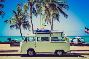 VW T1 in a epic blue palm beach