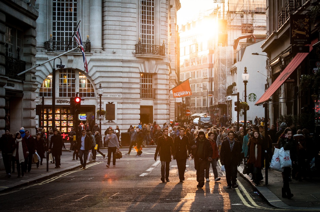New Englad street with people