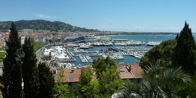 Côte d’Azur city and harbor from above