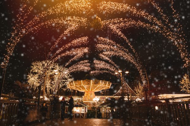 Night with Christmas decorations