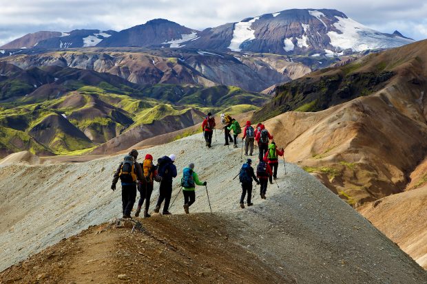 Group hiking in the mountains