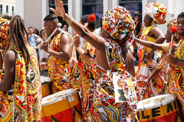People playing drums in street carneval